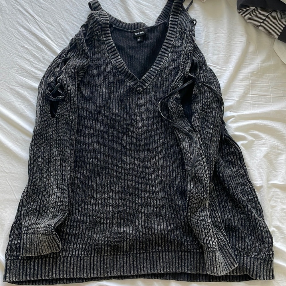Torrid Lace-Up Open Shoulder Sweater